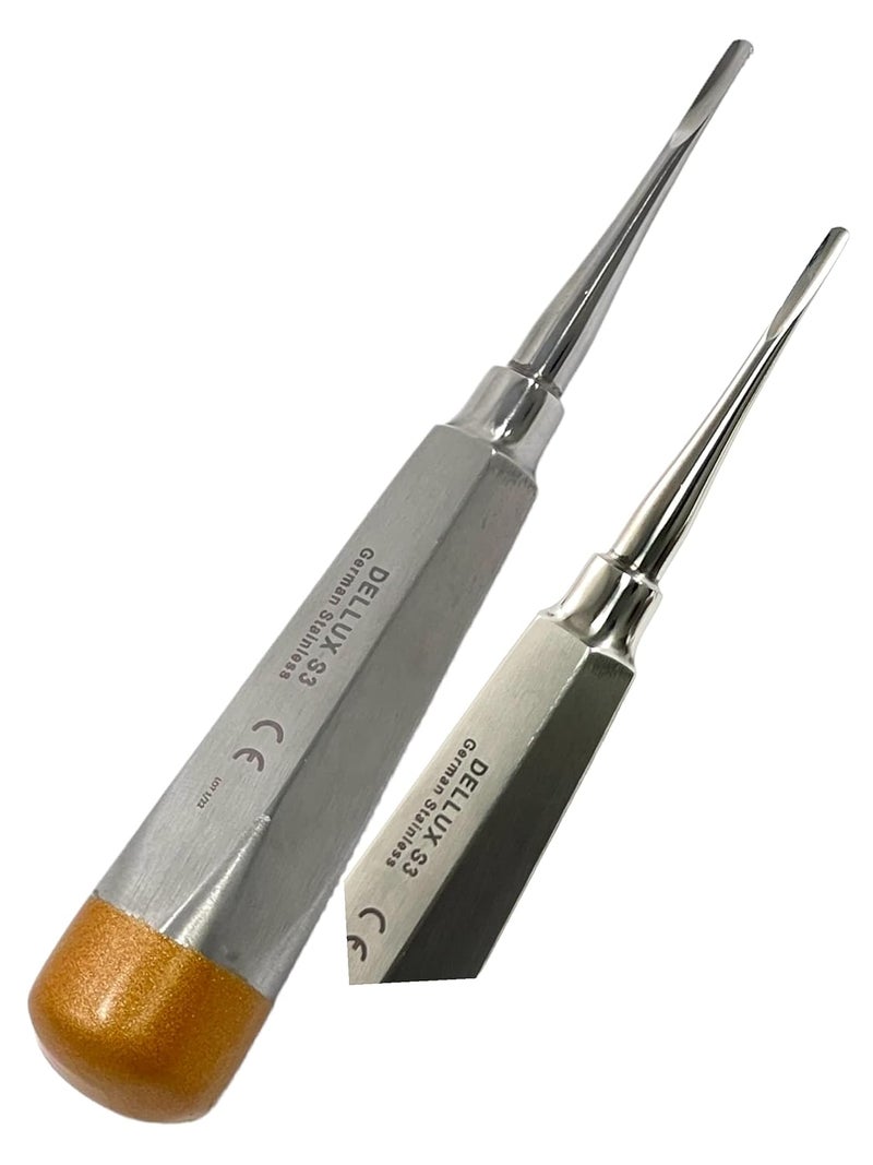 artlab -Dental Luxating Elevator Dental Root Elevators Straight Curved Tip-Periotome Luxating Elevator Apical Root Dental Elavators Extracting Extraction (Elevator STR 3MM Gold) - Image 2
